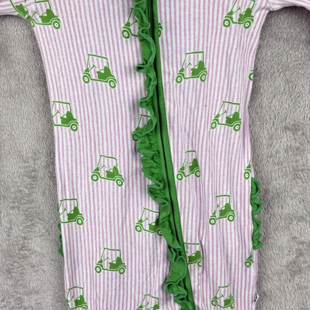 Kiki+Lulu One Piece Girls 18-24 M Pink Pinstripe Green Golf Carts Bamboo Ruffles